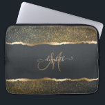 Modern Elegant Gold Touch Monogram Laptop Sleeve<br><div class="desc">Modern gold glitter on black background. An elegant and sophisticated design. The perfect romantic gift idea for her on any occasion.</div>