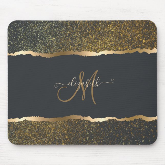 Modern Elegant Gold Touch Monogram Mouse Pad (Front)