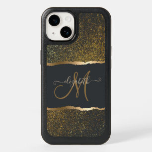 Modern Elegant Gold Touch Monogram OtterBox iPhone 14 Case