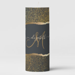 Modern Elegant Gold Touch Monogram Pillar Candle