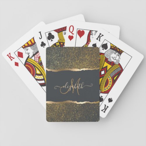 Modern Elegant Gold Touch Monogram Poker Cards