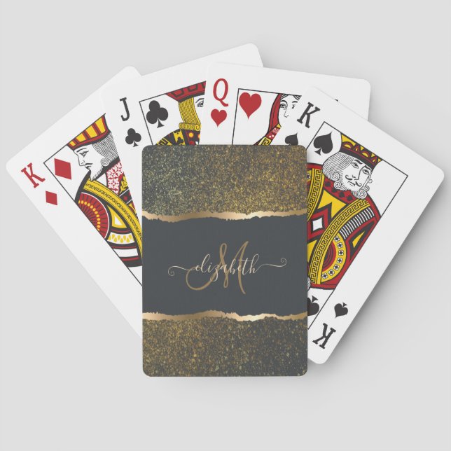 Modern Elegant Gold Touch Monogram Poker Cards (Back)
