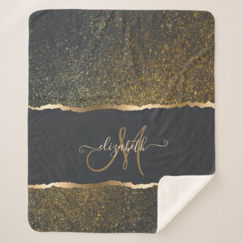 Modern Elegant Gold Touch Monogram Sherpa Blanket
