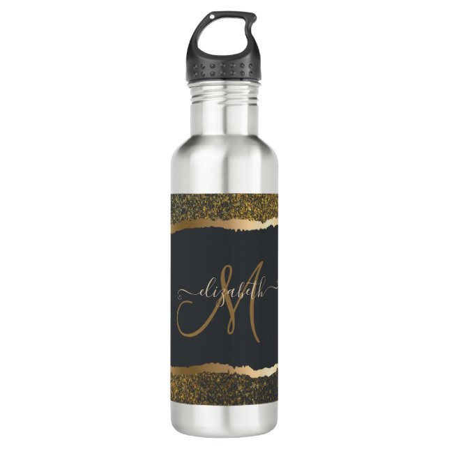 Modern Elegant Gold Touch Monogram Stainless Steel Water Bottle (Front)