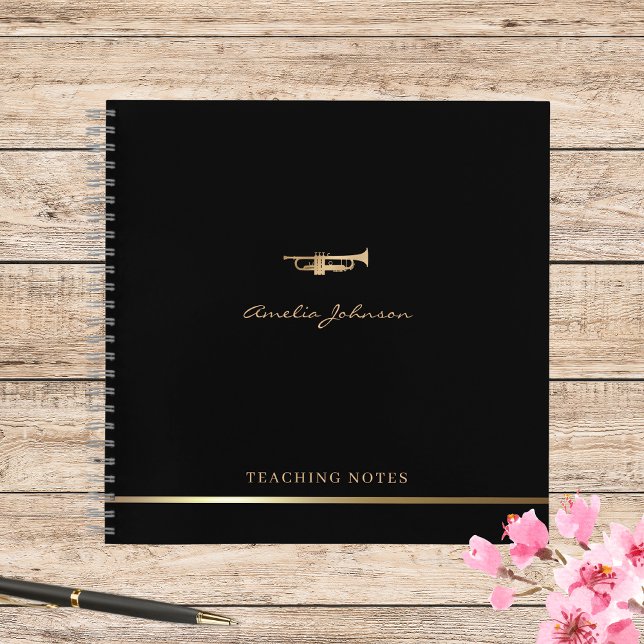 Modern Elegant Gold Trumpet Musician Teacher Notebook (Creator Uploaded)