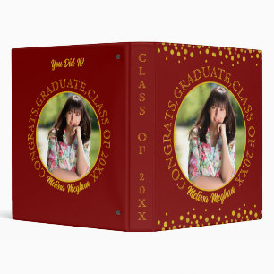 Modern Elegant Gold Typography Graduate Photo Gift 3 Ring Binder