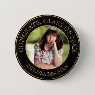 Modern Elegant Gold Typography Graduate Photo Gift Button