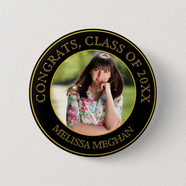 Modern Elegant Gold Typography Graduate Photo Gift Button (Front)