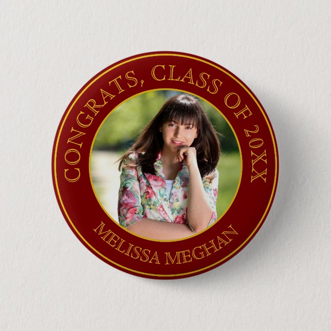 Modern Elegant Gold Typography Graduate Photo Gift Button (Front)