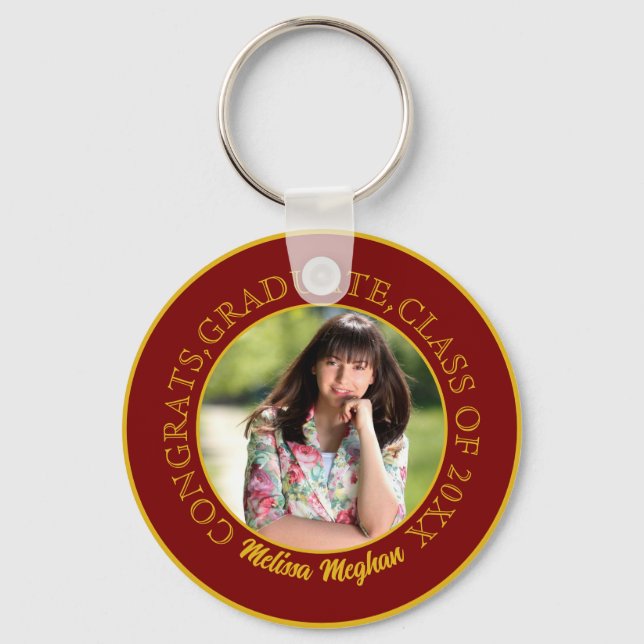 Modern Elegant Gold Typography Graduate Photo Gift Keychain (Front)