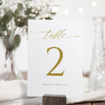Modern Elegant Gold Wedding Double Table Numbers<br><div class="desc">Elegant & Modern 5x7 Gold Double-Sided Wedding Table Numbers - These elegant wedding table numbers feature a romantic gold calligraphy script. Change your names and add individually to your cart.</div>