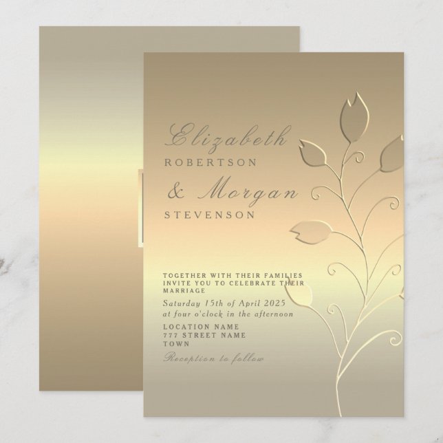 Modern Elegant Gold Wedding Invitation (Front/Back)