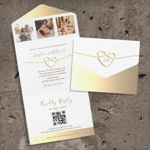 Modern Elegant Gold Wedding QR Code All In One Invitation