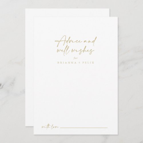 Modern Elegant Gold Wedding Well Wishes  Advice Card