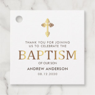 Modern Elegant Gold & White Baptism Thank You Favor Tags