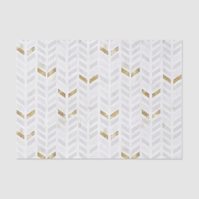 Modern Elegant Gold White Gray Painted Chevron Tissue Paper (Front)