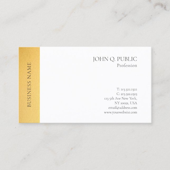 Modern Elegant Gold White Minimalist Template Business Card (Front)