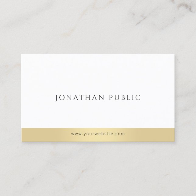 Modern Elegant Gold White Minimalist Template Business Card (Front)