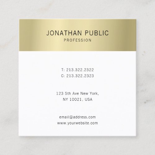 Modern Elegant Gold White Minimalist Template Square Business Card