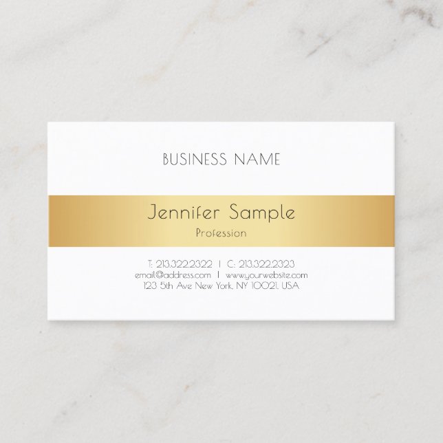Modern Elegant Gold White Personalized Template Business Card (Front)
