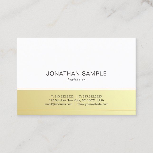 Modern Elegant Gold White Professional Cool Plain Business Card (Front)