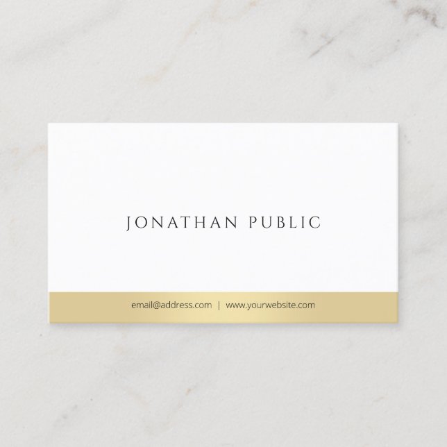 Modern Elegant Gold White Professional Simple Business Card (Front)