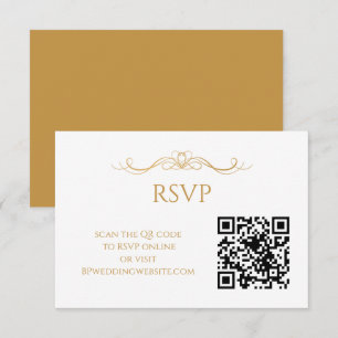 Modern Elegant Gold & White QR Code Wedding RSVP Card