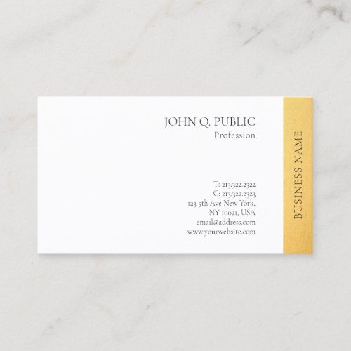 Modern Elegant Gold White Simple Design Plain Business Card