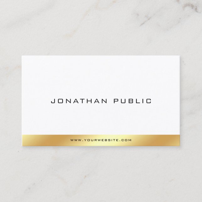 Modern Elegant Gold White Simple Trendy Template Business Card (Front)
