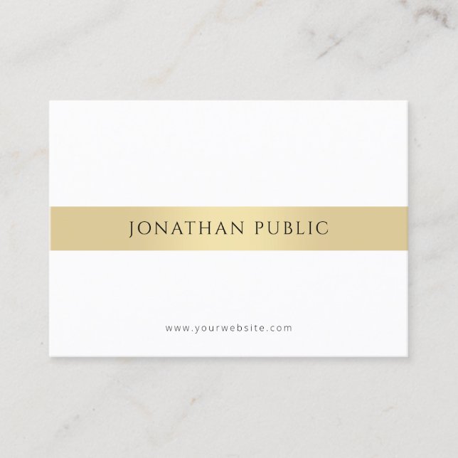 Modern Elegant Gold White Template Minimalist Business Card (Front)