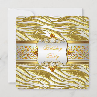 Modern Elegant Gold Zebra White Birthday Party Invitation