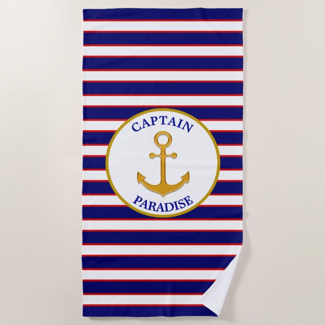 Modern elegant golden anchor beach towel (Front)
