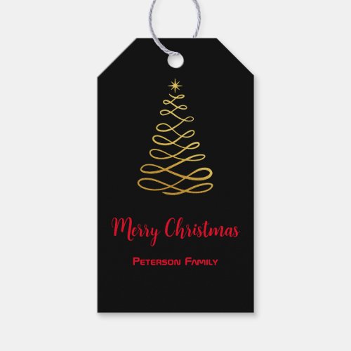 Modern Elegant Golden Christmas Tree Black Gift Tags