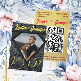 Modern Elegant Golden Damond QR Code Wedding RSVP Card