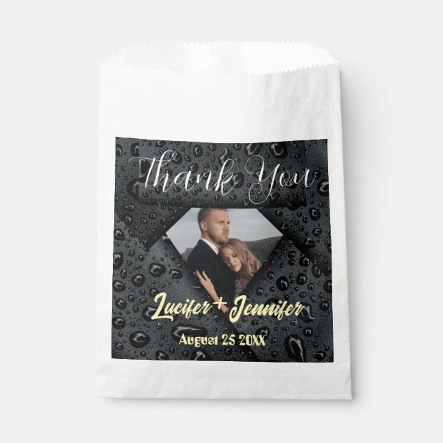 Modern Elegant Golden Diamond Custom Photo Wedding Favor Bag (Front)