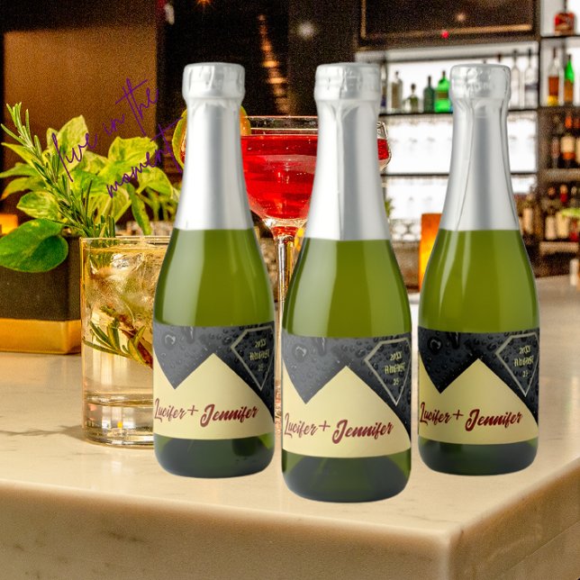 Modern Elegant Golden Diamond Custom Wedding  Sparkling Wine Label (Creator Uploaded)