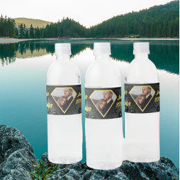 Modern Elegant Golden Diamond Custom Wedding Water Bottle Label