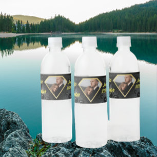 Modern Elegant Golden Diamond Custom Wedding  Water Bottle Label