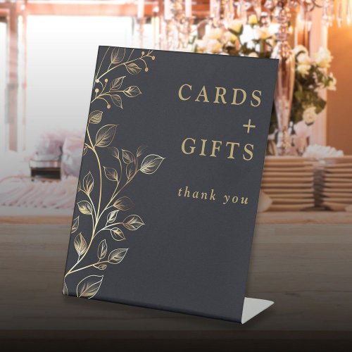 Modern Elegant Golden Floral Cards And Gifts Pedestal Sign