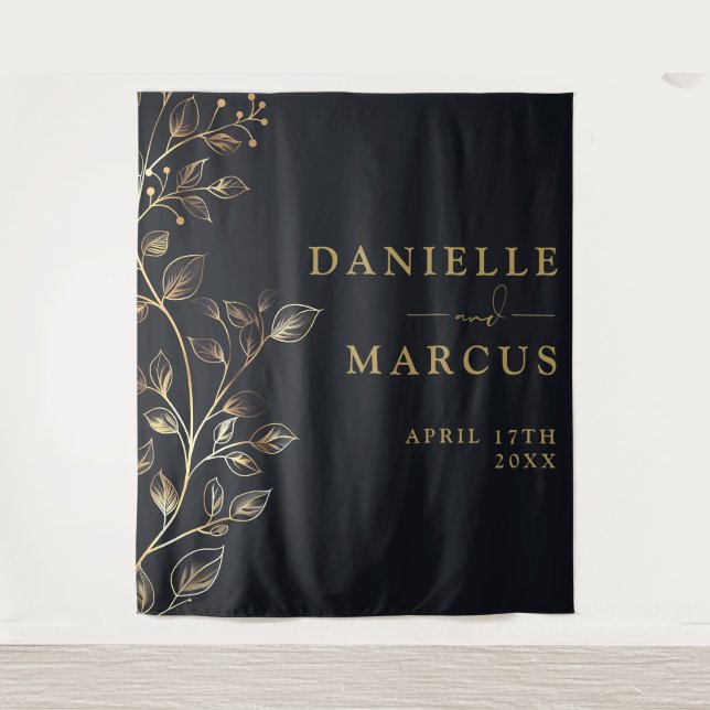 Modern Elegant Golden Floral Wedding Backdrop (Front)