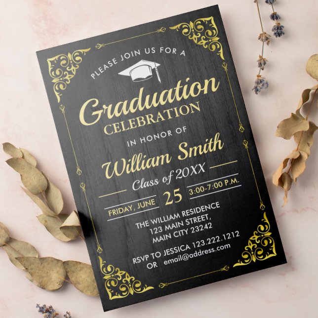 Modern Elegant Golden Graduation Party With Photo  Invitation (Creator Uploaded)