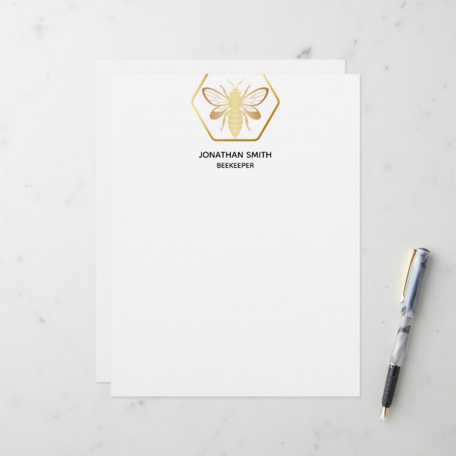 Modern & Elegant Golden Honey Beekeeper Letterhead (Front/Back In Situ)