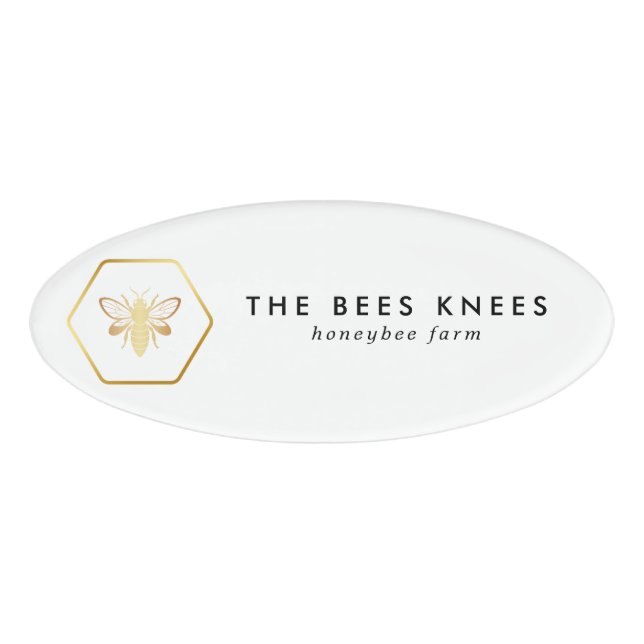 Modern & Elegant Golden Honey Beekeeper Name Tag (Front)