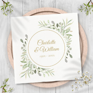 Modern Elegant Golden Script Greenery Napkins