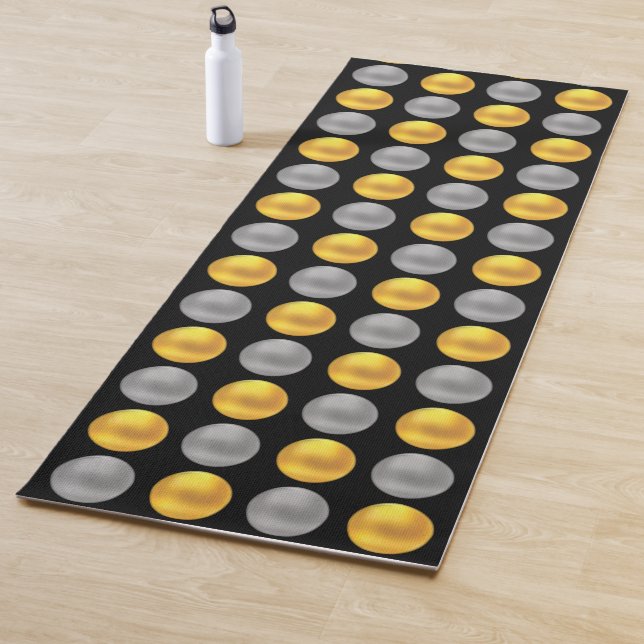 Modern Elegant Golden & Silver Dots on Black Yoga Mat (In Situ)