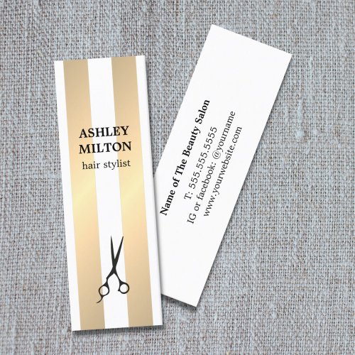 Modern Elegant Golden Stripes Hairdresser Mini Business Card