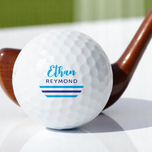 Modern Elegant Golfer Blue Name 3 Stripes Golf Balls
