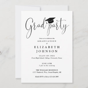 Modern Elegant Grad Party Script Graduation  Invitation