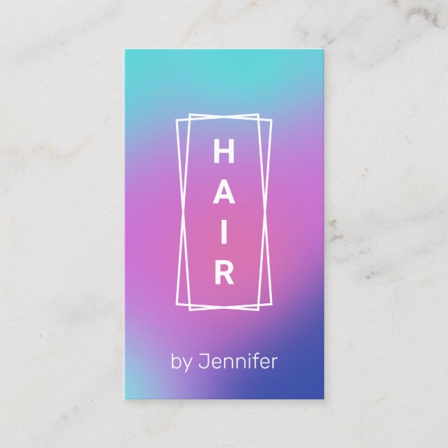 Modern elegant gradient colorful holographic hair business card (Front)