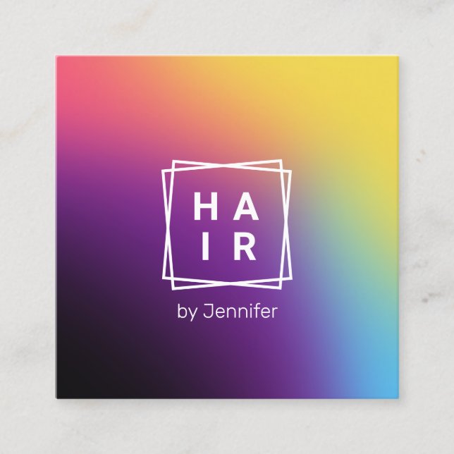 Modern elegant gradient colorful holographic hair square business card (Front)